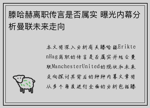 滕哈赫离职传言是否属实 曝光内幕分析曼联未来走向